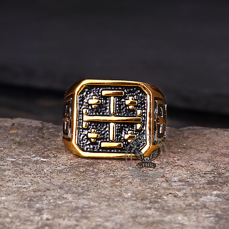 Vintage Jerusalem Cross Stainless Steel Christian Ring