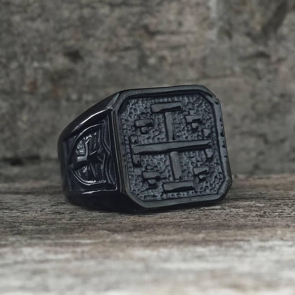 Vintage Jerusalem Cross Stainless Steel Christian Ring