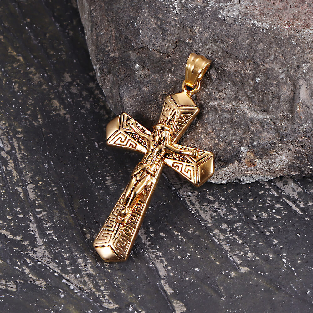 Vintage Jesus Suffering Cross Pendant in Stainless Steel