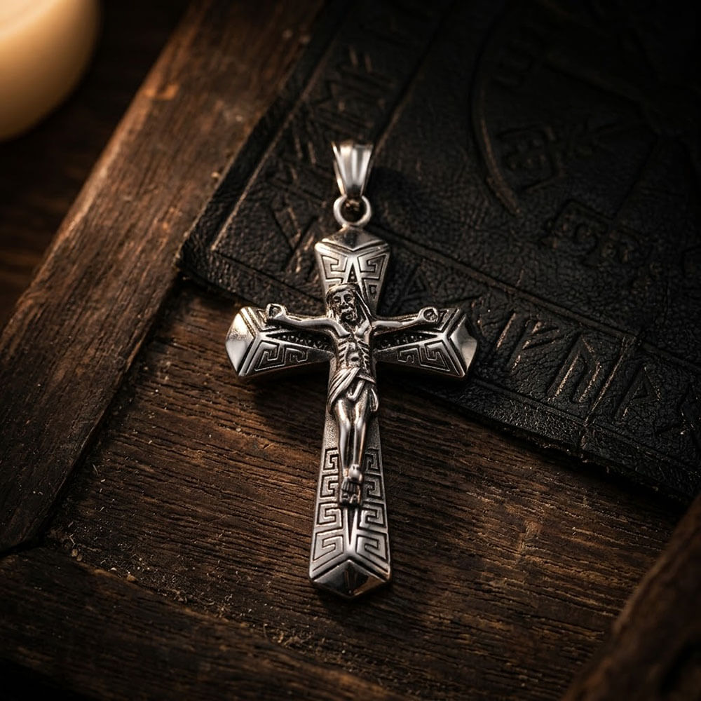 Vintage Jesus Suffering Cross Pendant in Stainless Steel