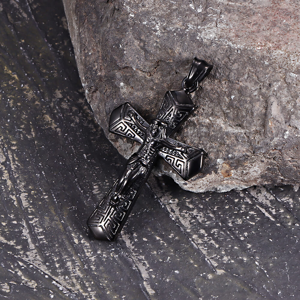 Vintage Jesus Suffering Cross Pendant in Stainless Steel