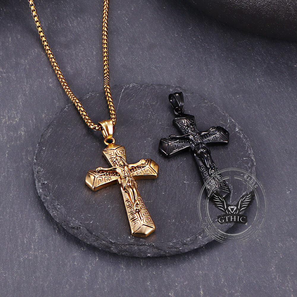 Vintage Jesus Suffering Cross Pendant in Stainless Steel