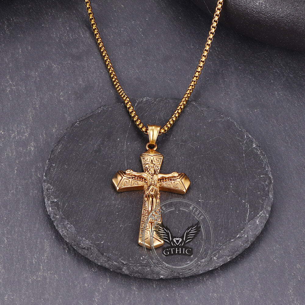 Vintage Jesus Suffering Cross Pendant in Stainless Steel