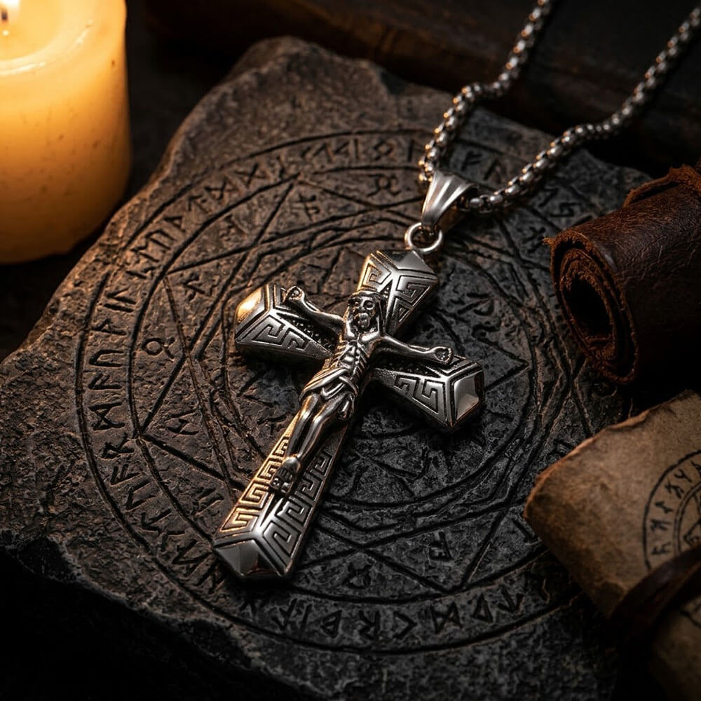Vintage Jesus Suffering Cross Pendant in Stainless Steel