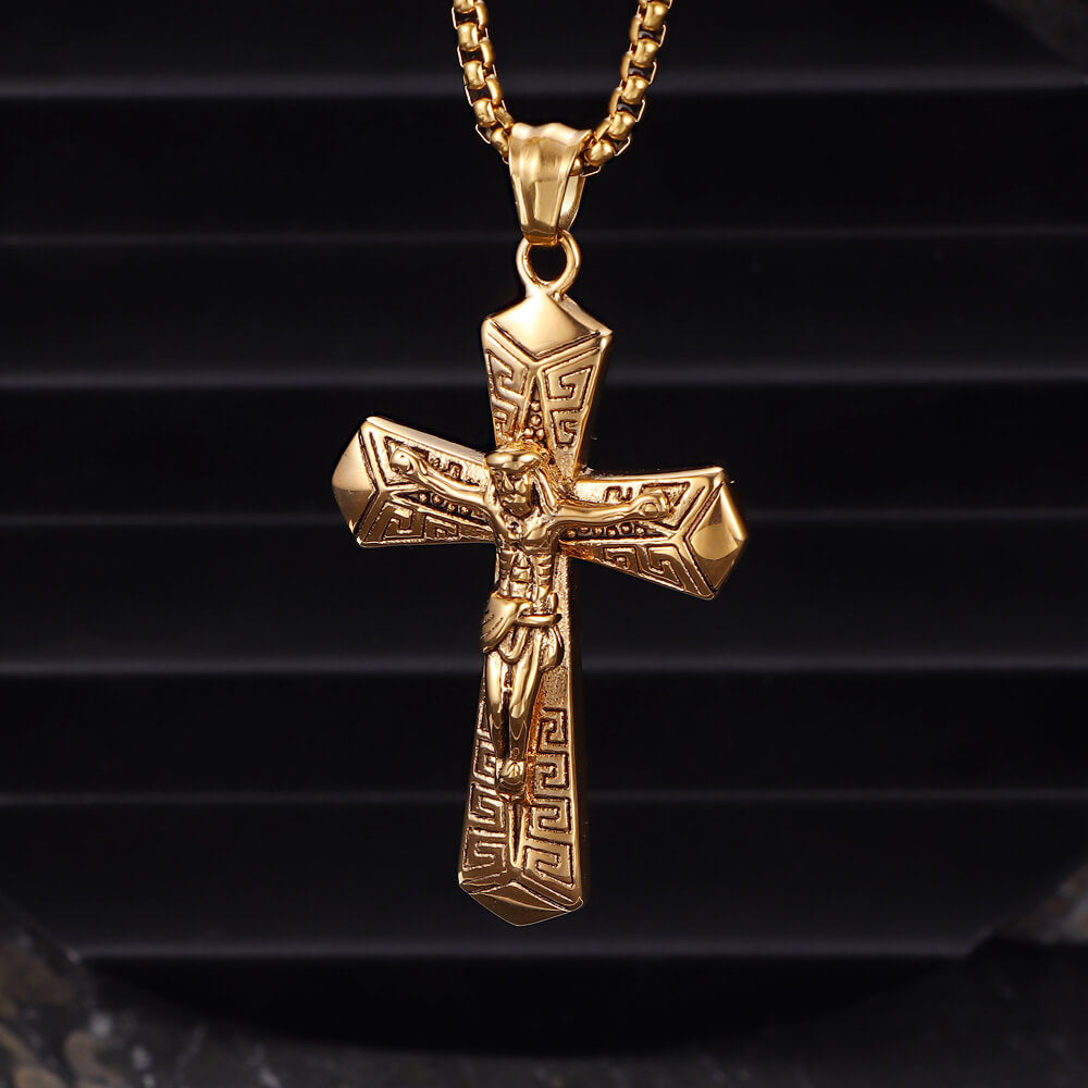 Vintage Jesus Suffering Cross Pendant in Stainless Steel