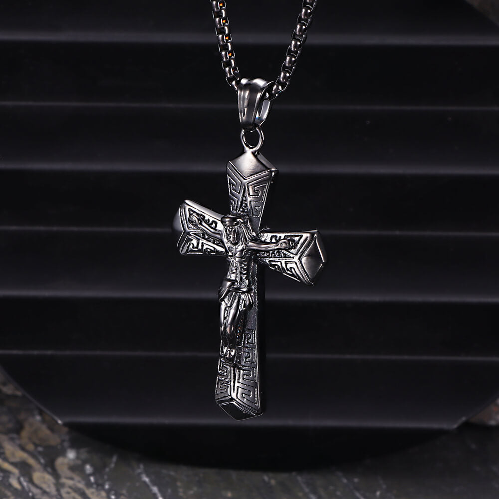Vintage Jesus Suffering Cross Pendant in Stainless Steel