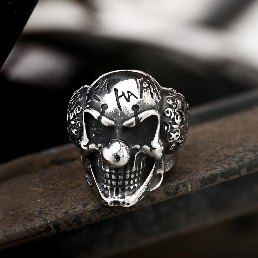 Vintage Joker Clown Stainless Steel Skull Ring