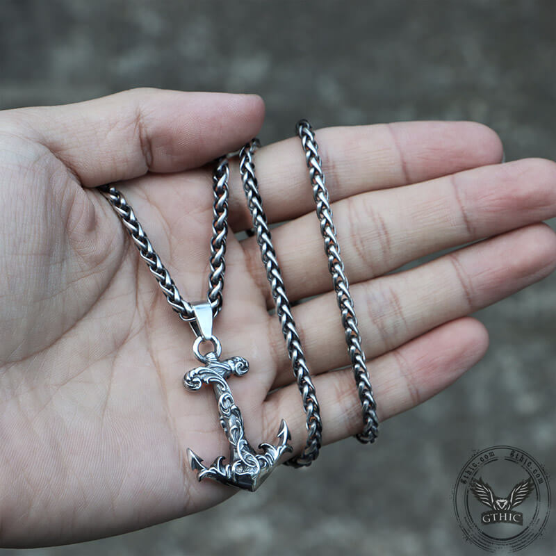 Wave Anchor Marine Pendant in Stainless Steel