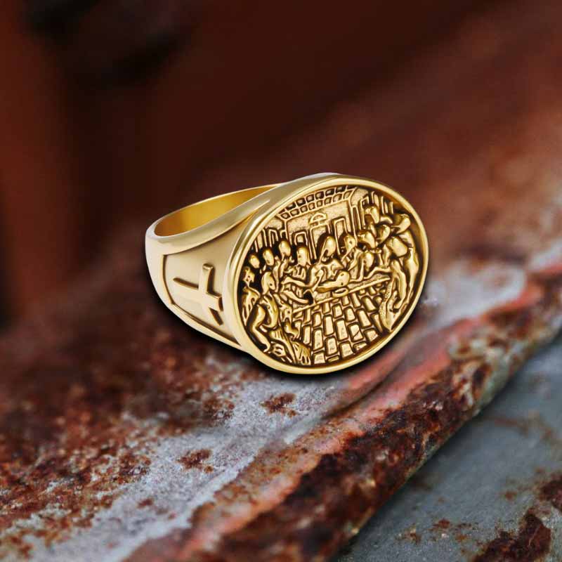 Vintage Last Supper Cross Ring in Stainless Steel