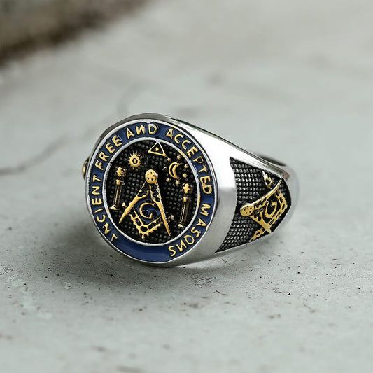 Vintage Masonic Symbol Ring in Stainless Steel