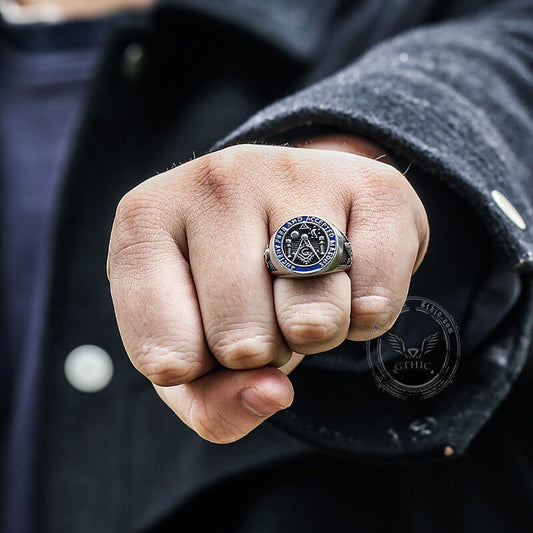 Vintage Masonic Symbol Ring in Stainless Steel