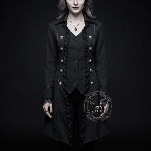 Vintage Medieval Lace Trim Gothic Long Trench Coat