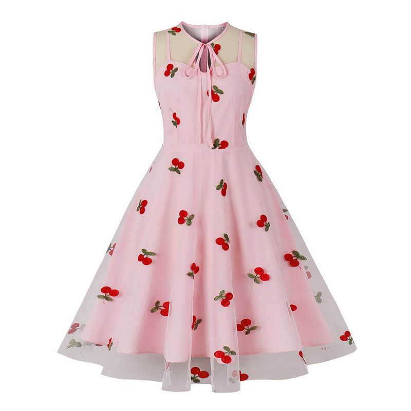 Vintage Mesh Embroidered Sleeveless Dress