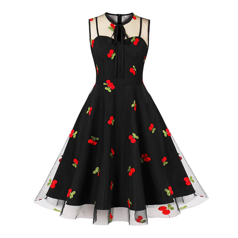 Vintage Mesh Embroidered Sleeveless Dress