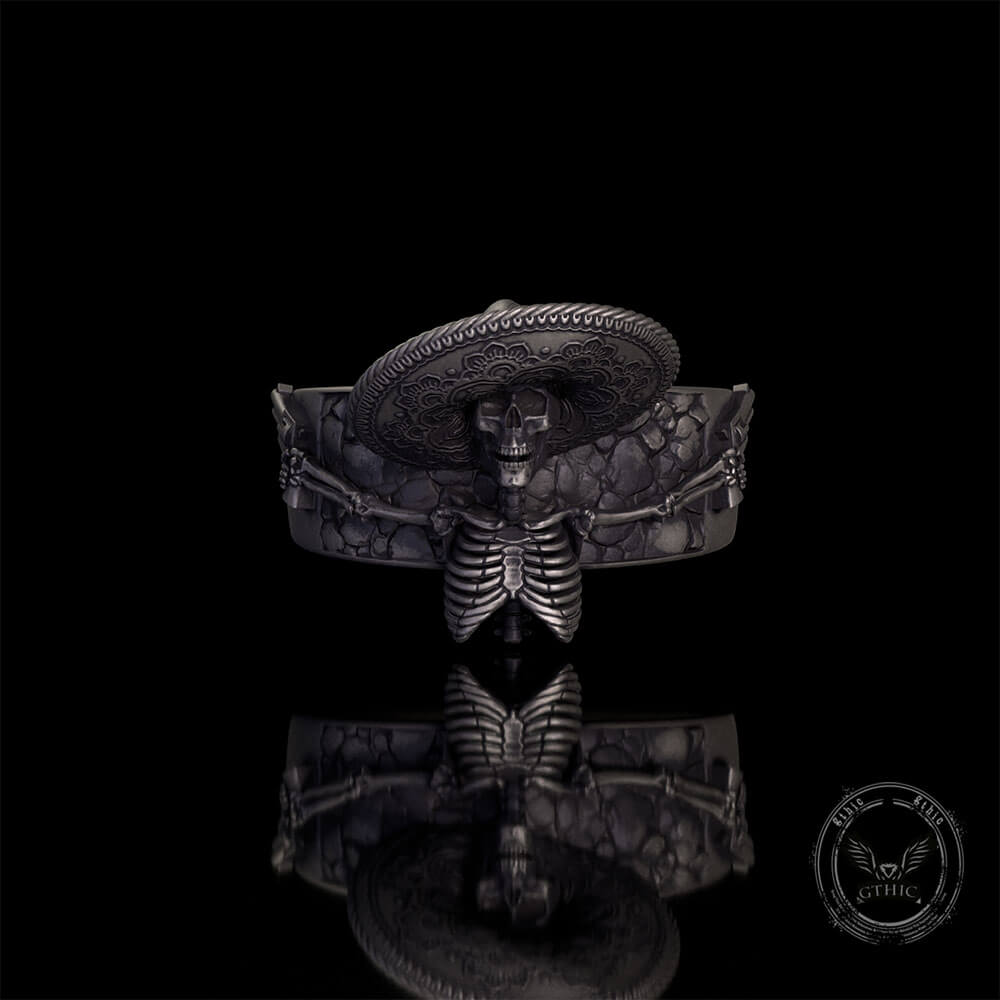 Vintage Mexican Skull Sterling Silver Biker Pistol Ring
