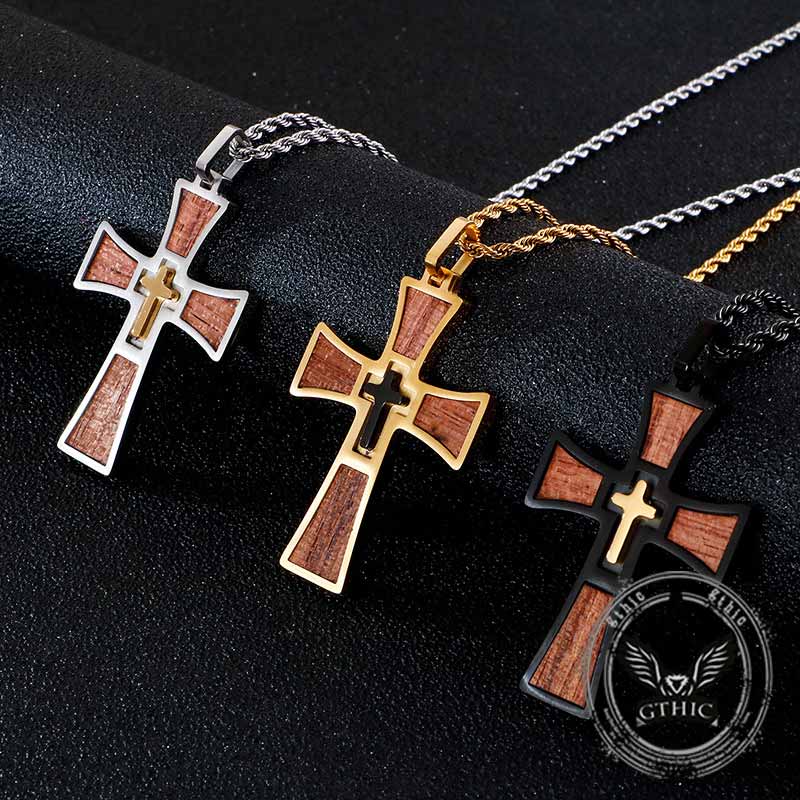 Vintage Multi-Layered Cross Pendant in Stainless Steel