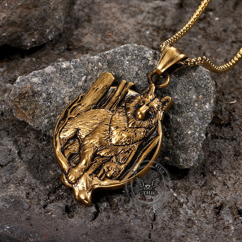 Vintage Nordic Viking Wolf Head Pendant Necklace in Stainless Steel