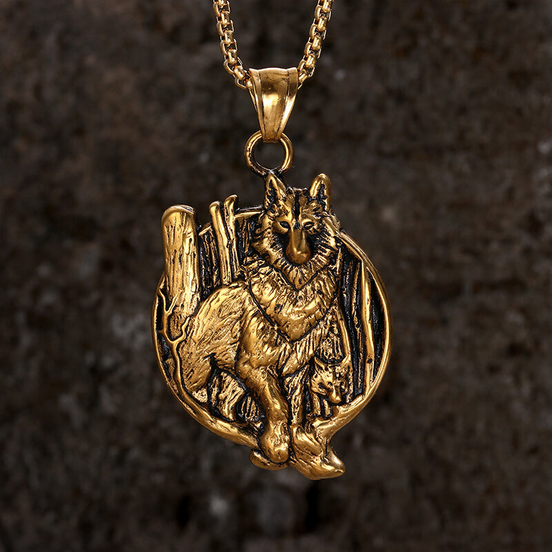 Vintage Nordic Viking Wolf Head Pendant Necklace in Stainless Steel