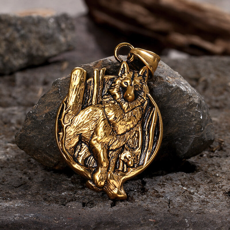 Vintage Nordic Viking Wolf Head Pendant Necklace in Stainless Steel
