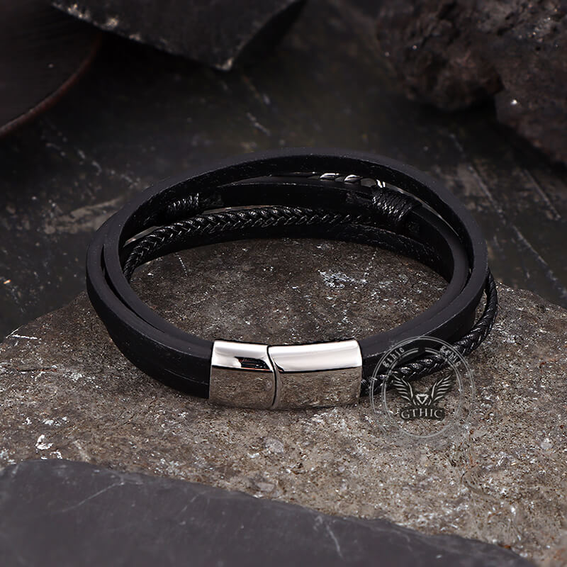 Vintage Octagonal Star Stainless Steel Leather Bracelet