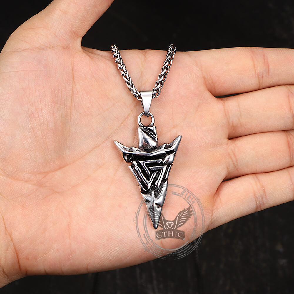 Vintage Odin Triangle Rune Stainless Steel Arrow Pendant