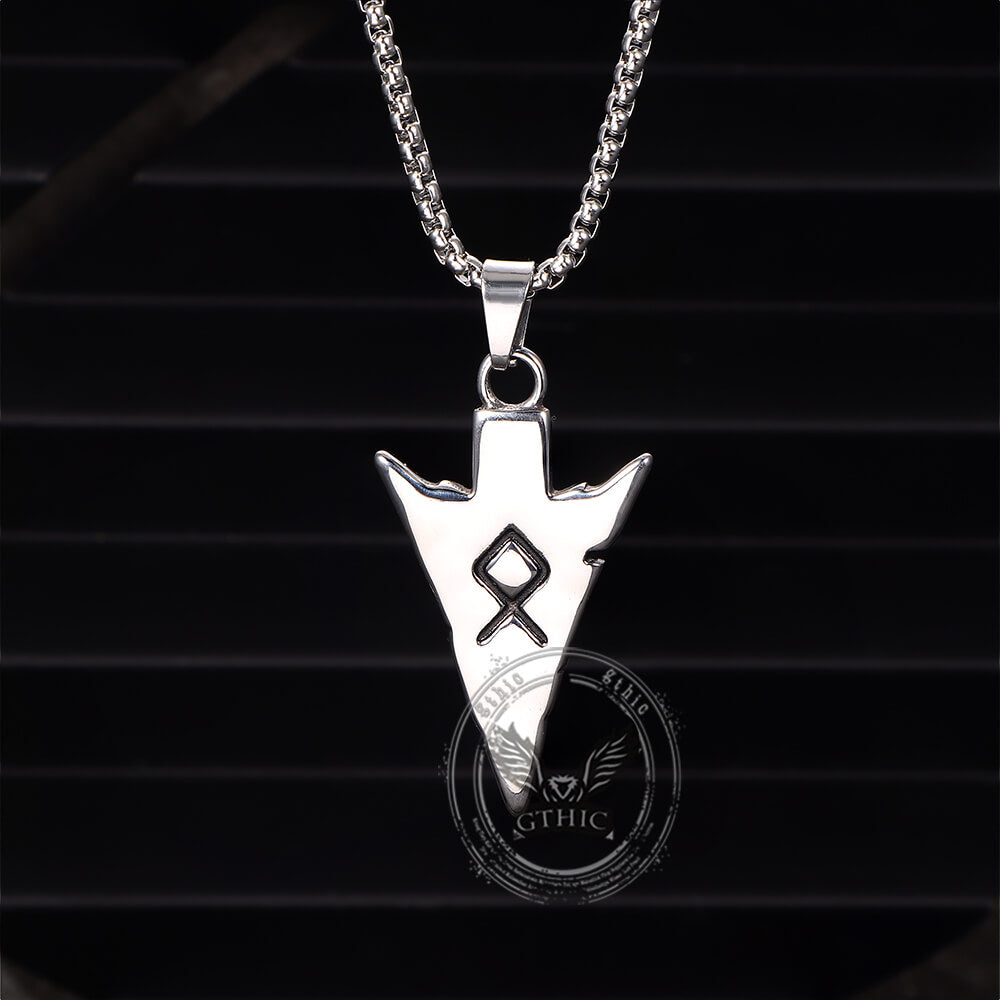 Vintage Odin Triangle Rune Stainless Steel Arrow Pendant