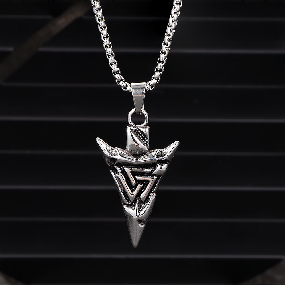 Vintage Odin Triangle Rune Stainless Steel Arrow Pendant