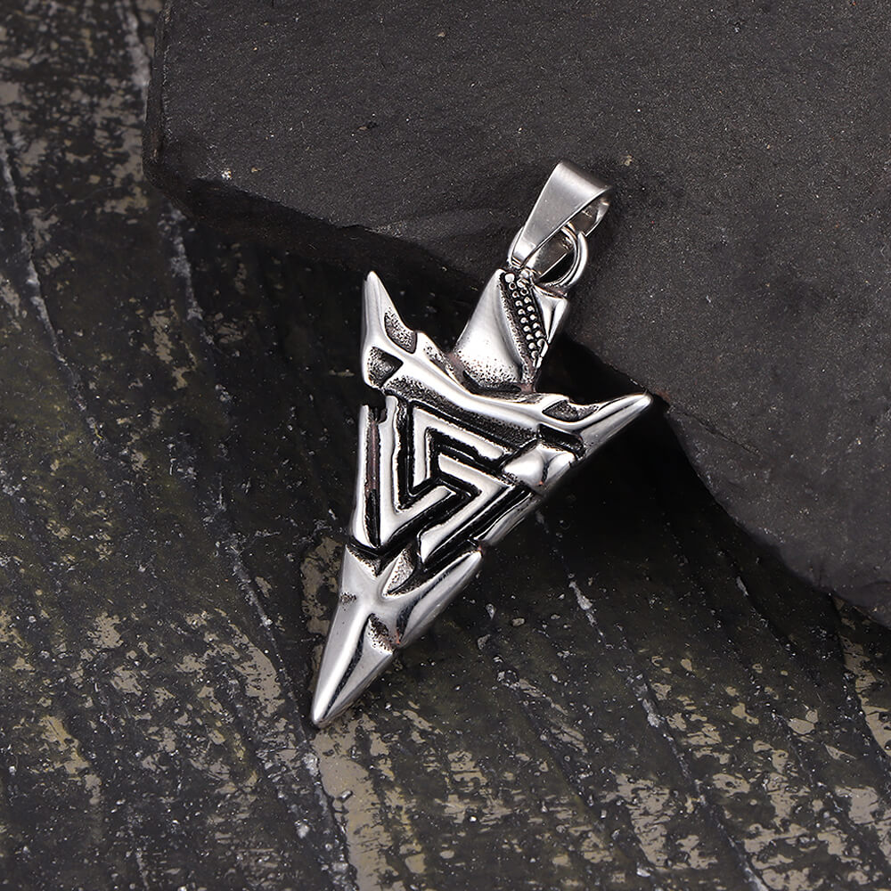 Vintage Odin Triangle Rune Stainless Steel Arrow Pendant