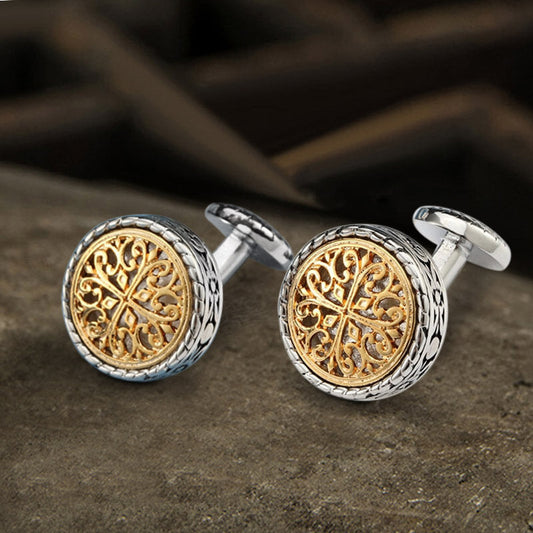 Vintage Pattern Brass Fixed Backing Cufflinks