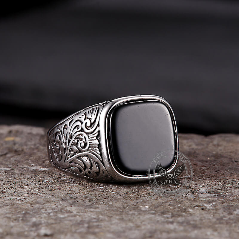 Vintage Pattern Square Turquoise Ring in Stainless Steel