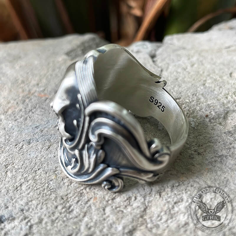 Vintage Pattern Sterling Silver Skull Ring