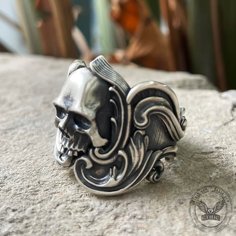 Vintage Pattern Sterling Silver Skull Ring