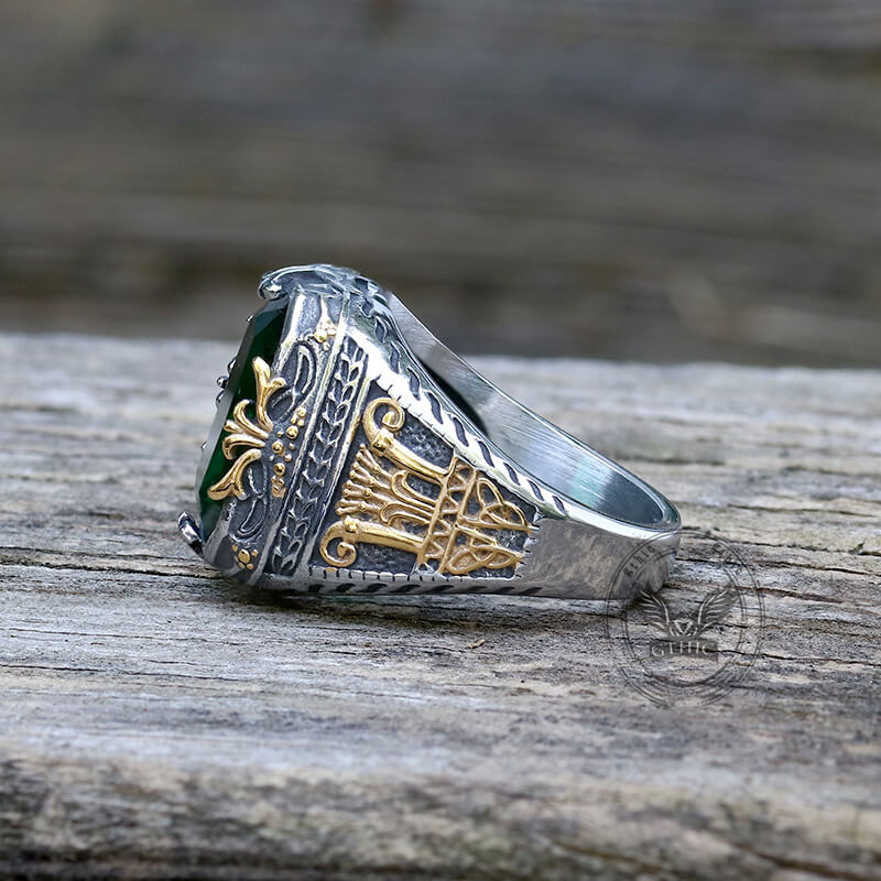 Vintage Patterns Green Zircon Ring in Stainless Steel