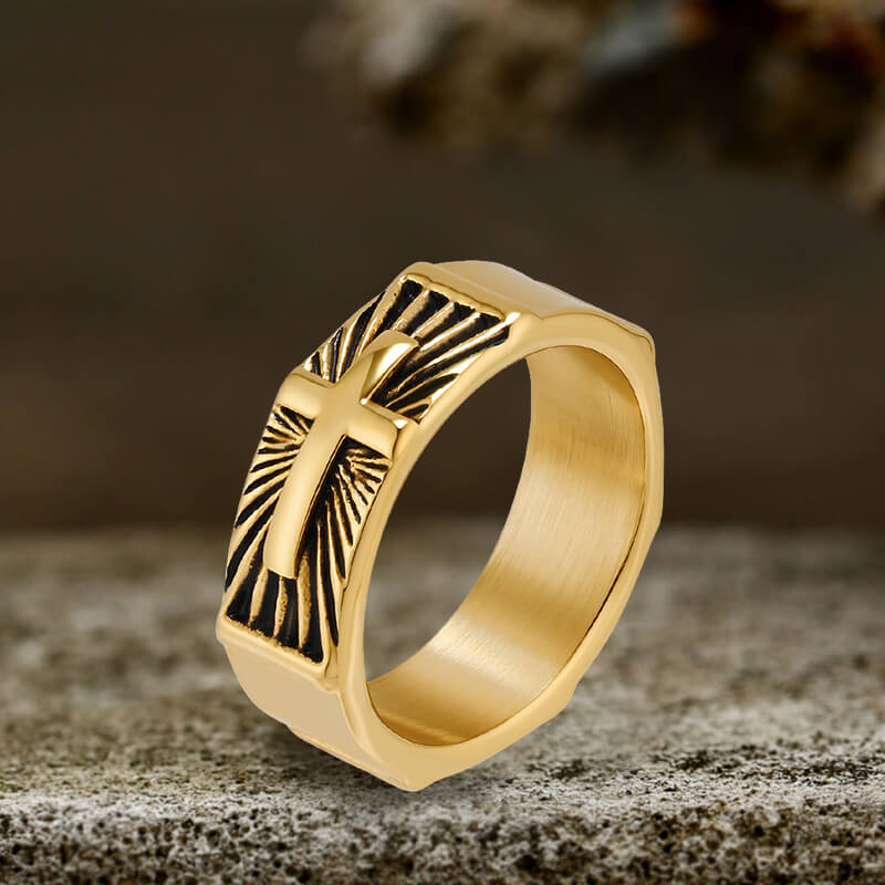 Vintage Polished Cross Pattern Ring in Stainless Steel