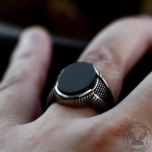 Vintage Polka Dot Black Zircon Ring in Stainless Steel