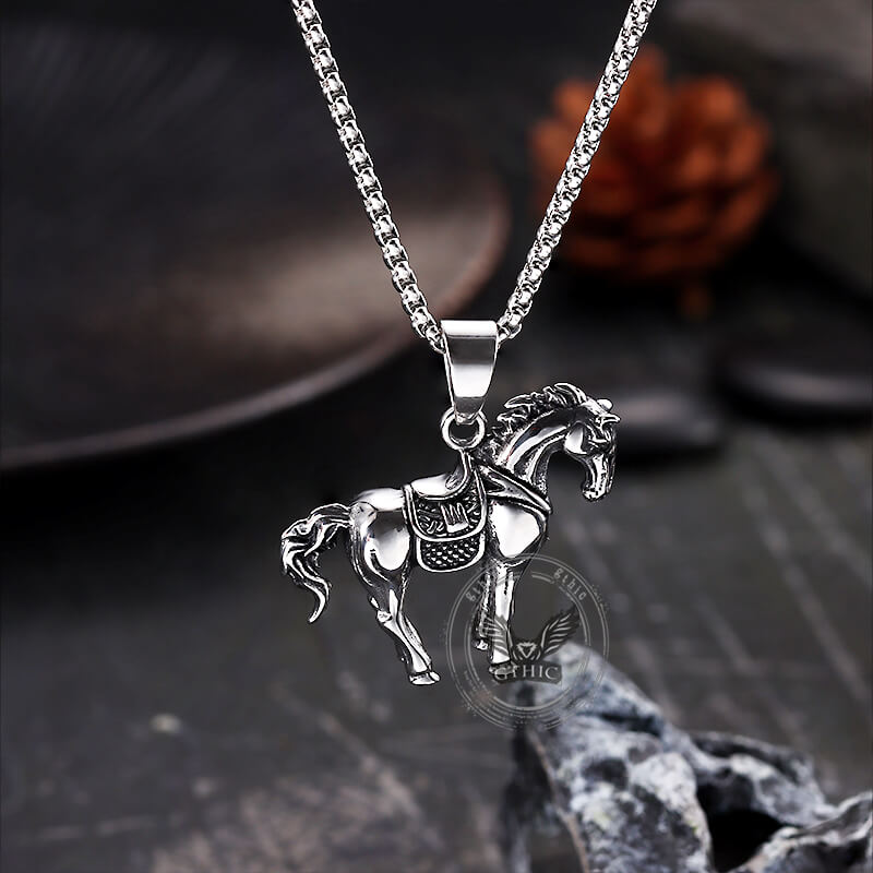 Vintage Prairie Horse Pendant in Stainless Steel