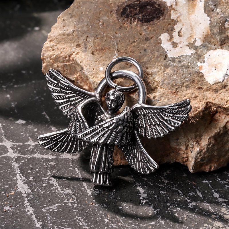 Vintage Praying Angel Wings Pendant in Stainless Steel