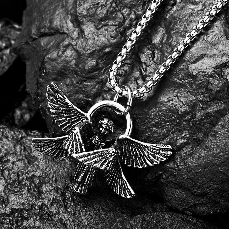 Vintage Praying Angel Wings Pendant in Stainless Steel