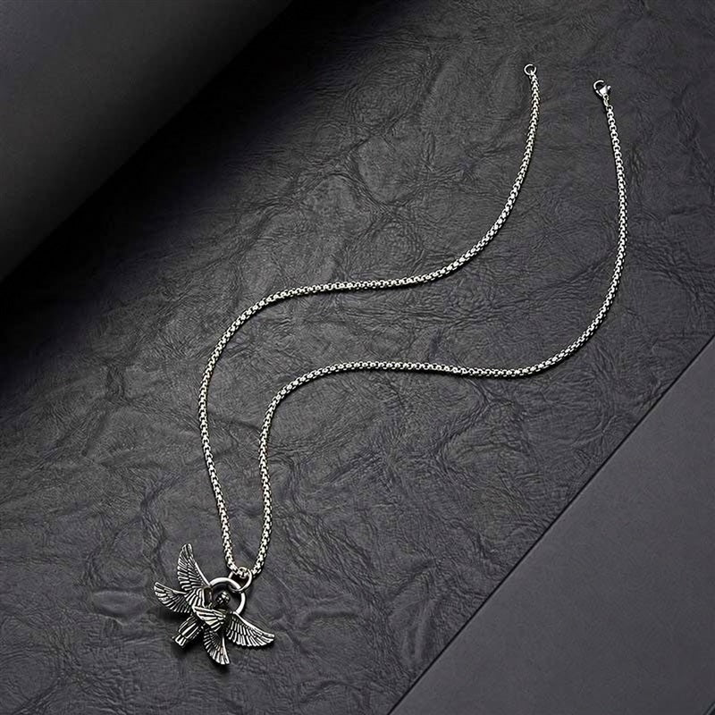 Vintage Praying Angel Wings Pendant in Stainless Steel