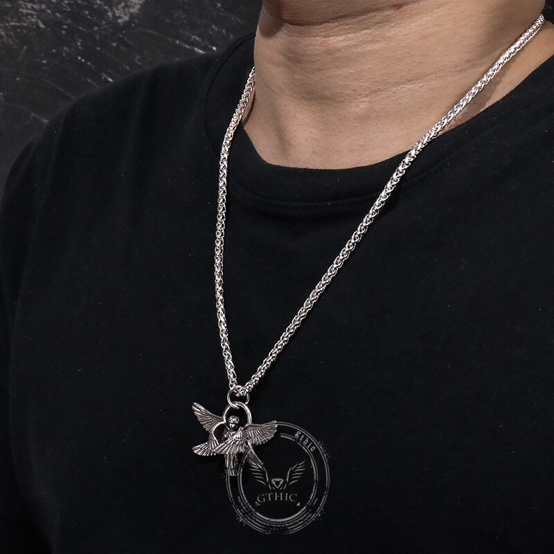 Vintage Praying Angel Wings Pendant in Stainless Steel