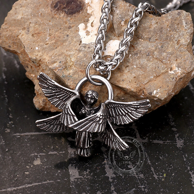 Vintage Praying Angel Wings Pendant in Stainless Steel