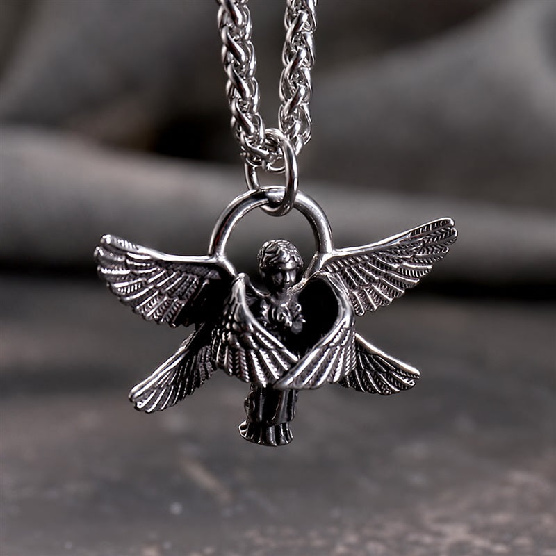 Vintage Praying Angel Wings Pendant in Stainless Steel