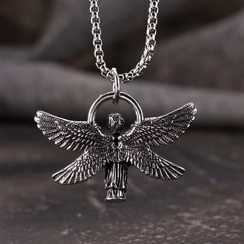 Vintage Praying Angel Wings Pendant in Stainless Steel