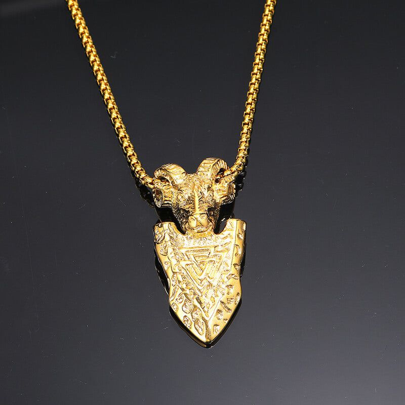 Vintage Ram Shield Viking Pendant in Stainless Steel