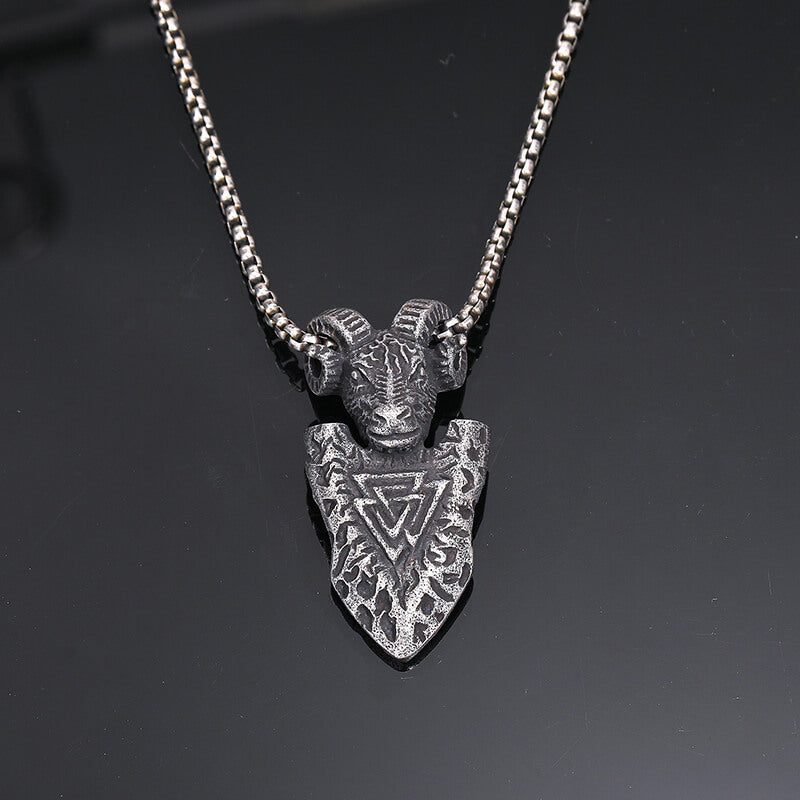 Vintage Ram Shield Viking Pendant in Stainless Steel