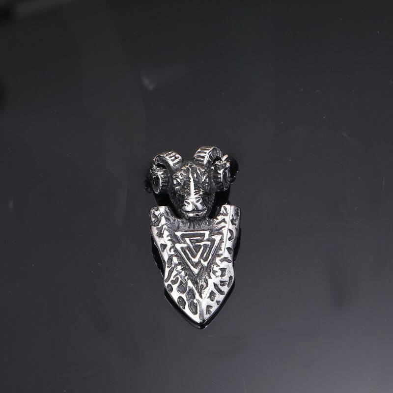 Vintage Ram Shield Viking Pendant in Stainless Steel