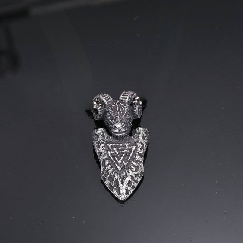 Vintage Ram Shield Viking Pendant in Stainless Steel