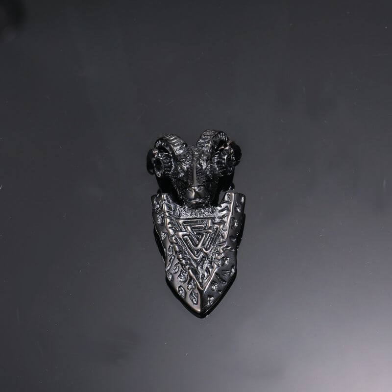 Vintage Ram Shield Viking Pendant in Stainless Steel