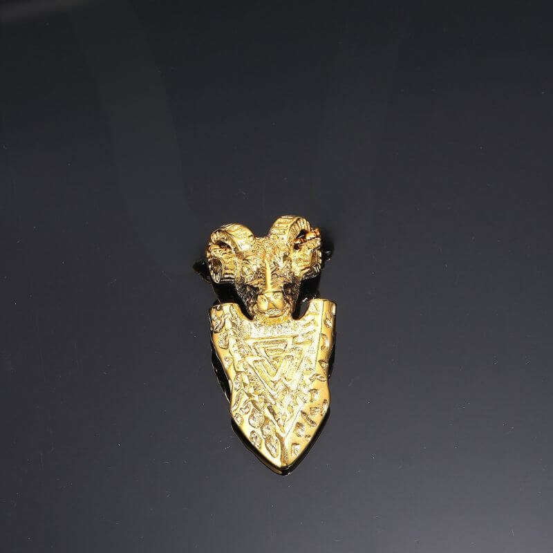 Vintage Ram Shield Viking Pendant in Stainless Steel