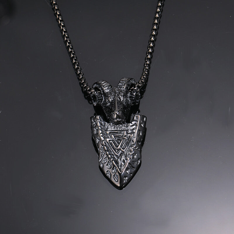 Vintage Ram Shield Viking Pendant in Stainless Steel
